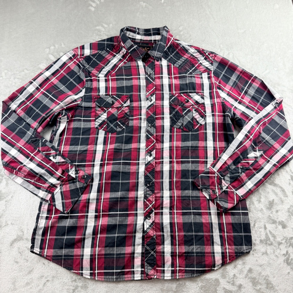 VTG Chalc Authentic Brand Men's XL Plaid Western Shirt Red Black White 68L04242